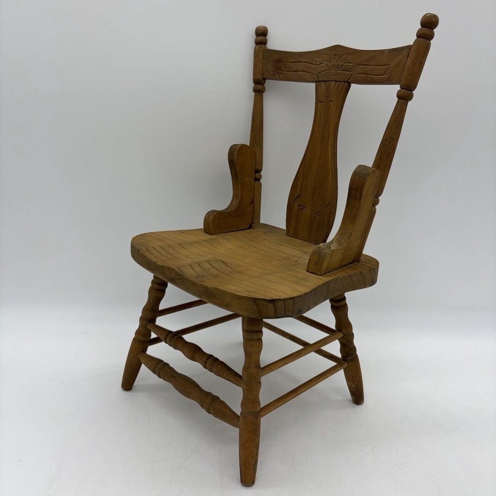 Vtg Miniature Wood Arm Chair 12" Carved Doll Teddy Bear Display Farmhouse Decor